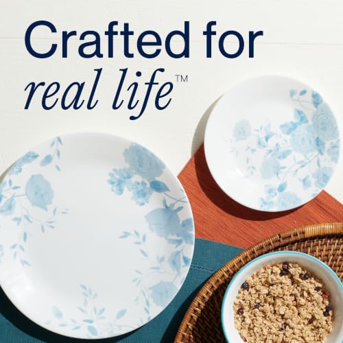 Corelle Blue Bouquet 18-Piece Dinnerware Set Service for 6 - Durable, Lightweight, Microwave & Dishwasher Safe
