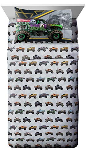 Monster Jam Kids Bed Set with Reversible Comforter and Sheets - Grave Digger Max-D Megalodon