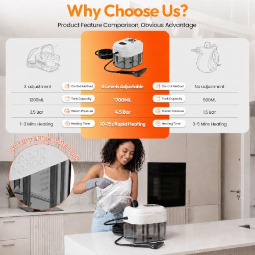 Handheld Steam Cleaner with 6 Adjustable Settings for Home & Car Cleaning