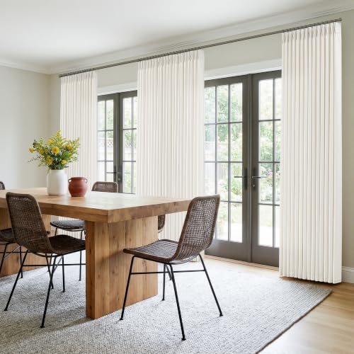 TWODRAPES Natural Pinch Pleat Linen Curtains Set 40"W x 108"L Ivory Cream, Pack of 4