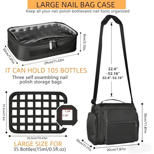 Large Capacity Nail Polish Organizer Bag with Removable Drawers & Travel Carrying Options