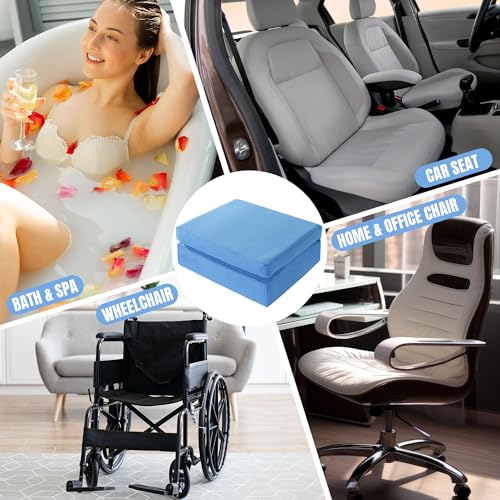 Foldable Hot Tub Booster Seat with Adjustable Heights & Washable Cushion - Blue