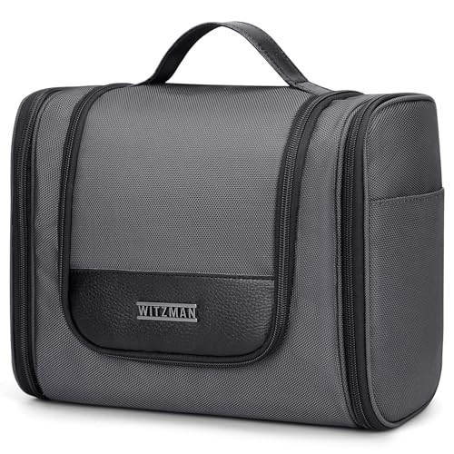 WITZMAN Toiletry Bag for Men Women Large Hanging Multi-organization Bathroom Bag Water-resistant Dopp Kit Shaving Bag Men(B690 Silvery Grey)