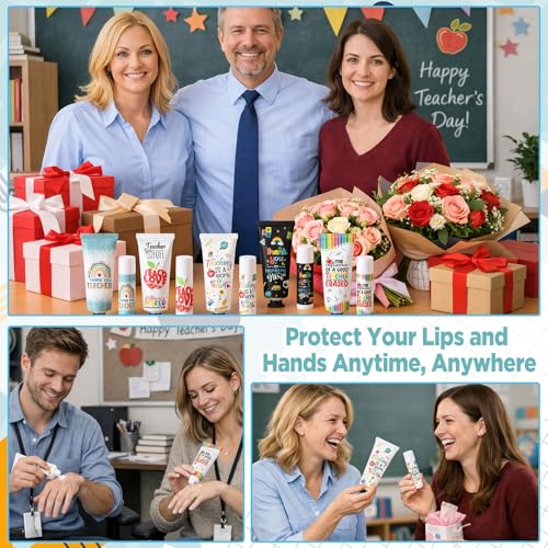 Teacher Appreciation Lip Balm & Hand Cream Gift Set - 60 Pieces, 5 Styles, Travel Size, Bulk