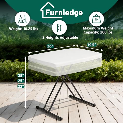 White Granite 30 Inch Folding Table Set of 2 - Adjustable Height, Heavy Duty Utility Tables for Small Spaces, Camp, Dining, Laptop, No Assembly