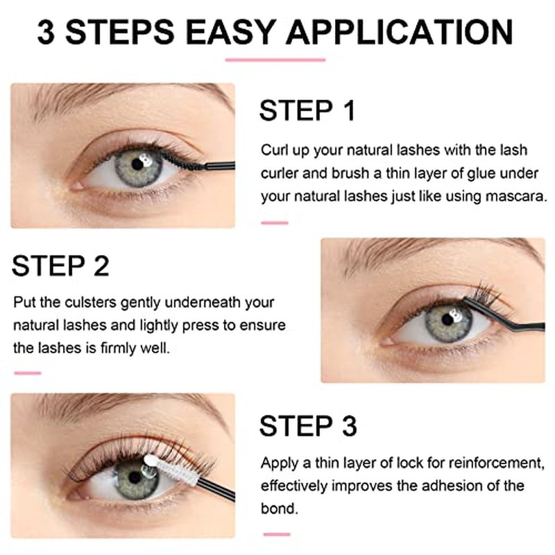 KISSXIAOYA Cluster Eyelash Extensions Kit, DIY Lashes Extension Kit with Lash Bond & Seal and Applicator, 144 Pcs 0.10mm 56D 9-15mm Mixed Wide-stem Lash, Individual at Home