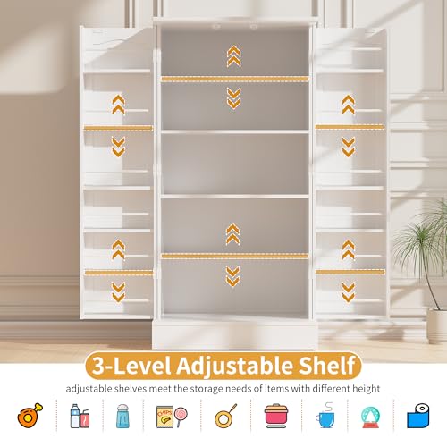 47-Inch Freestanding Kitchen Pantry Cabinet with Adjustable Shelves - Off White, 26"W x 16"D x 47"H