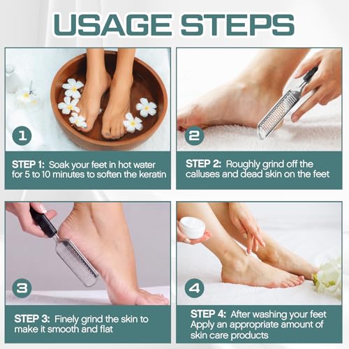 14 Pack Silver Foot File Pedicure Tool Set - Rustproof Callus Remover