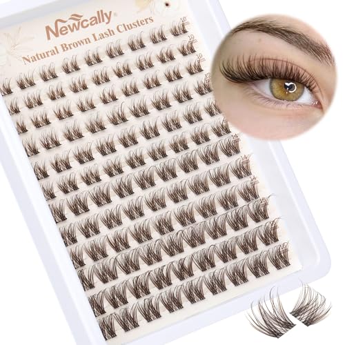 Brown Lash Clusters Natural Eyelash Clusters Brown Lash Extension Invisible Lash Band C-curly Cluster Eyelash Extension 10-16MM Cluster Lashes by Newcally