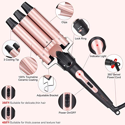 Emocci Pro Rose Gold 5-in-1 Curling Wand Set with Large Ceramic Barrels
