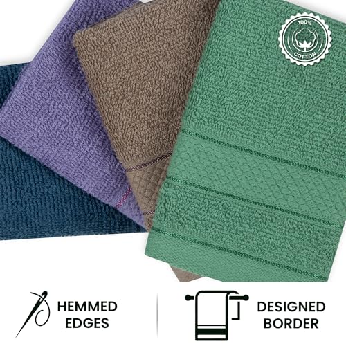 Casa Lino Face Towels & Body Wash Cloths for Showering - 100% Cotton Wash Cloths for Bathroom - Highly Absorbent & Quick Drying Washcloth Set - Cotton Washcloths 24 Pack (12" x 12") - (Multicolor II)