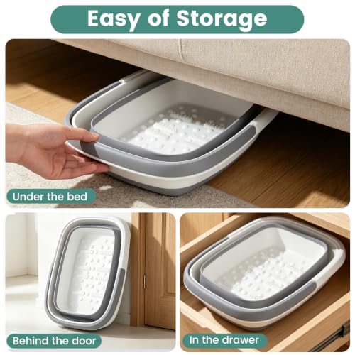 Gray Collapsible Foot Soaking Tub with Massage Rollers - Space-Saving Foot Bath