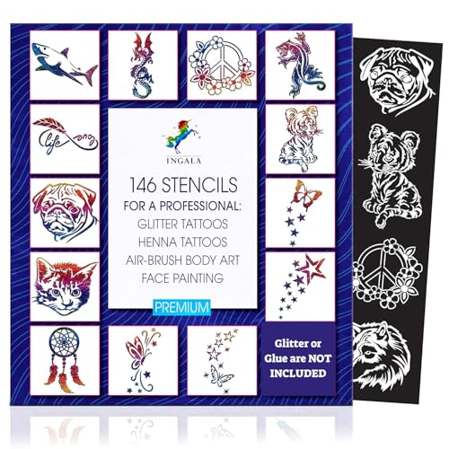 Premium Glitter Tattoo Stencil Set - 146 Designs for Face Body Art Kids & Adults