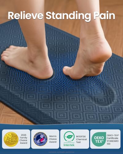 Ophanie Blue Anti-Fatigue Kitchen Mat 20 x 48 Inches, 0.8" Thick, Waterproof Standing Cushion