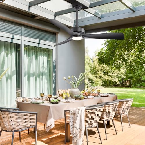 Breezary 52 Inch Outdoor Weatherproof Ceiling Fan with Light and Remote