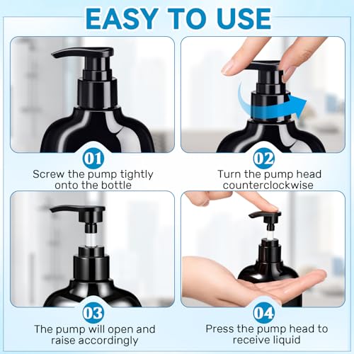 24 Pack Refillable Black Plastic Pump Bottles 6.8 oz Travel Shampoo & Lotion Dispensers - Variation of THIS listing