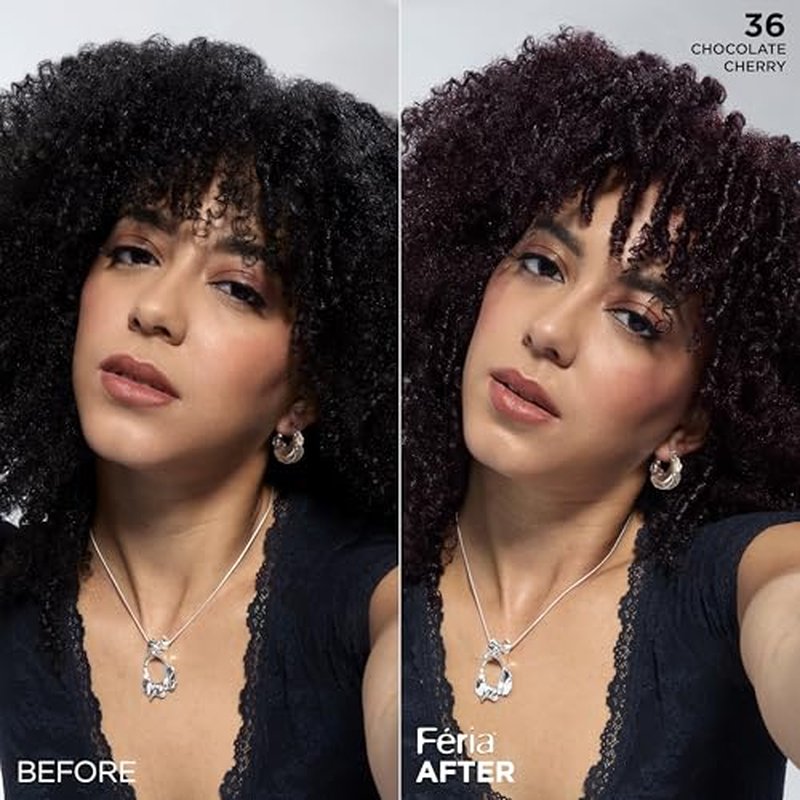 L'Oreal Paris Feria Multi-Faceted Shimmering Permanent Hair Color, 36 (Chocolate Cherry) Deep Burgundy Brown, Pack of 1 Hair Dye Kit
