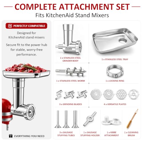 Heavy Duty Stainless Steel Meat Grinder Attachment for KitchenAid Stand Mixers