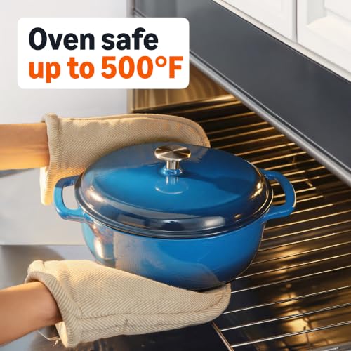 Blue 7.3-Quart Enameled Cast Iron Dutch Oven with Lid - Heavy-Duty & Oven Safe