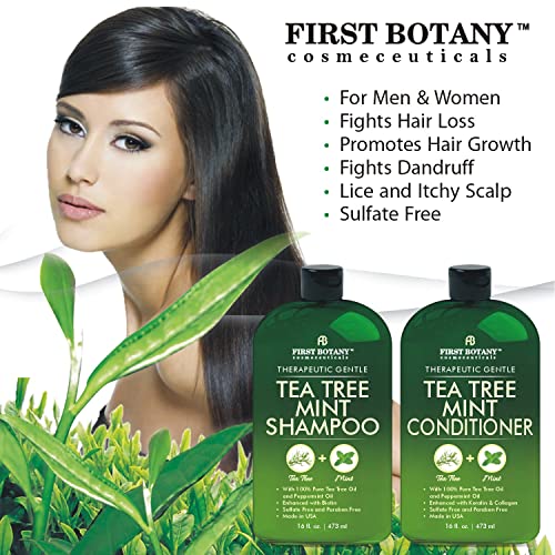 First Botany Tea Tree Mint Shampoo & Conditioner Set for Hair Loss & Dandruff - Sulfate Free, 16 Fl Oz, Variation: Tea Tree Mint