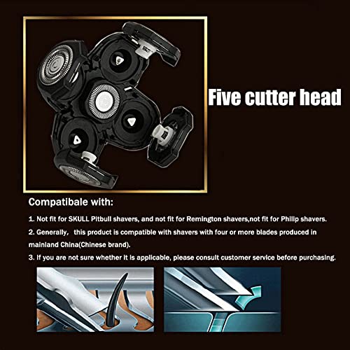 Shaver Blade Heads, 5 Heads Beard Cutter Replacement Blade Electric Razor Shaver Head Easy Install for Head and Face (Black)