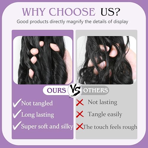 French Curl Braiding Hair Extensions 20 Inch Pre-Stretched Soft Wavy 8 Packs - 1B#