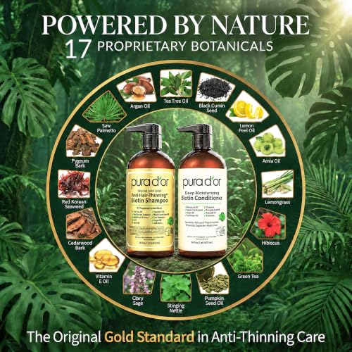 PURA D'OR Gold Label Biotin Shampoo & Conditioner Set Natural Earthy 16oz x2