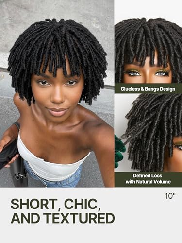 Frodio 10-Inch Short Curly Dreadlocks Wig with Glueless Cap for Men & Women