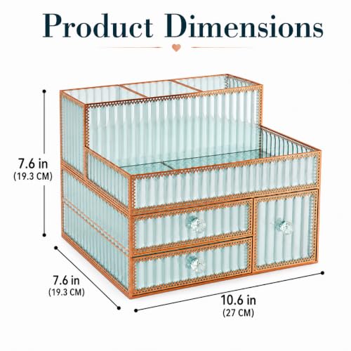 YD Youdepot Green Tempered Glass Makeup & Vanity Organizer for Cosmetics & Skincare