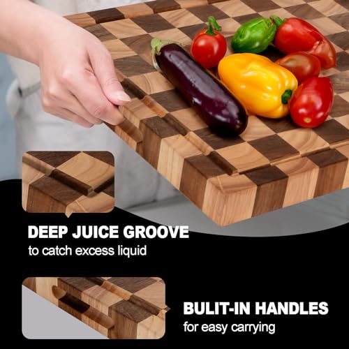 Acacia Wood Cutting Board - 20L x 15W x 1.5H Inch End Grain Butcher Block with Juice Groove - Variation of THIS listing