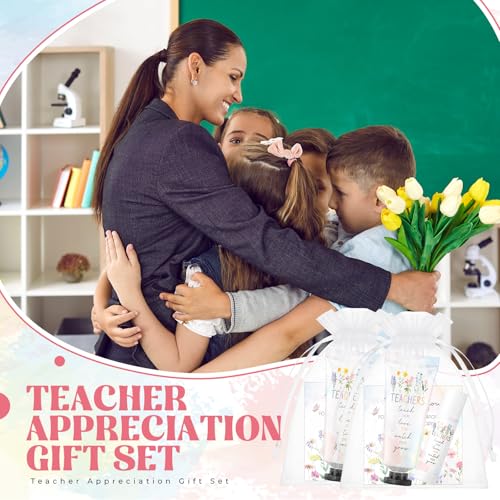36 Sets Teacher Appreciation Gift Set with Hand Cream Lip Balm Watercolor Cards & Organza Bags - Back to School Gifts