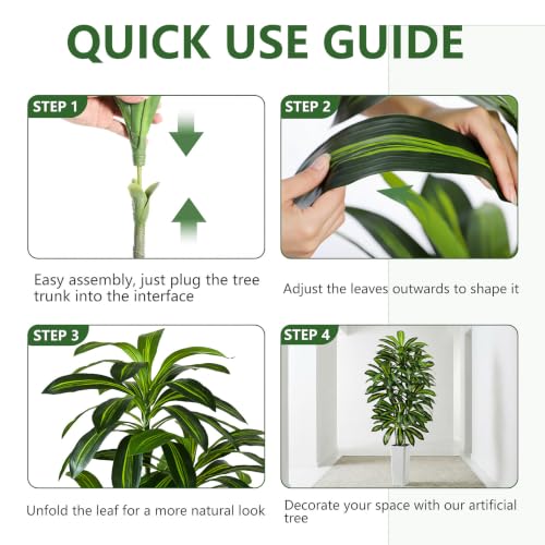 FSHOHI 7FT Artificial Dracaena Tree in White Planter - Indoor Faux Plant