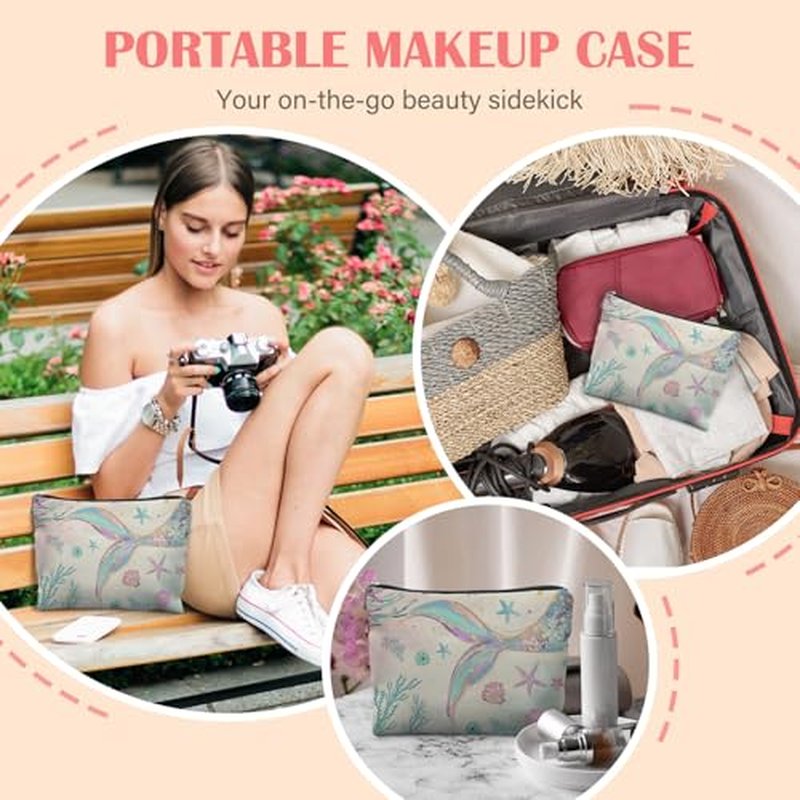 Mermaid Gifts for Women Girl, Mermaids Tail Makeup Bag Cosmetic Bag for Purse, Ocean Beach Coastal Makeup Zipper Pouch