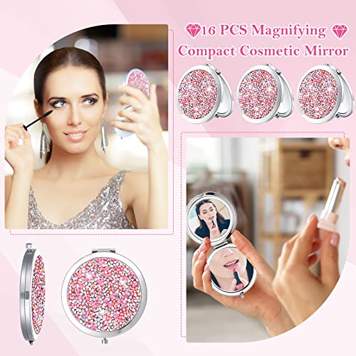 Pink Compact Folding Makeup Mirror Set - 2.75 Inch Portable Pocket Mirrors with Magnification