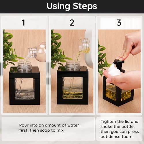 Segbeauty 11.84oz Black Foaming Soap Dispenser for Bathroom, 2pcs 350ml Empty Square Dish Soap Dispenser with Labels Pump for Kitchen, Refillable Hand Wash Foam Dispenser Soap Reusable Shampoo Bottles
