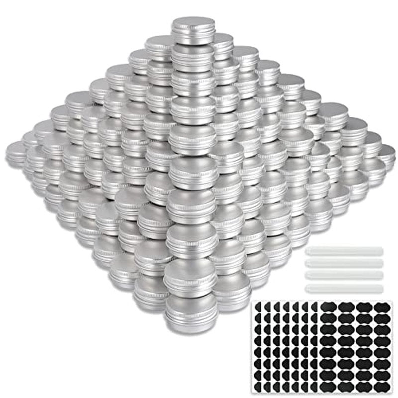 234 Pack Round Cans with Screw Lid 1/2 OZ Aluminum Metal Tins,for DIY homemade lotion bars, salves, and candles, Balms, Spices, Beard Balm, Crafts with 6 Markers 8 Sheets Label Stickers