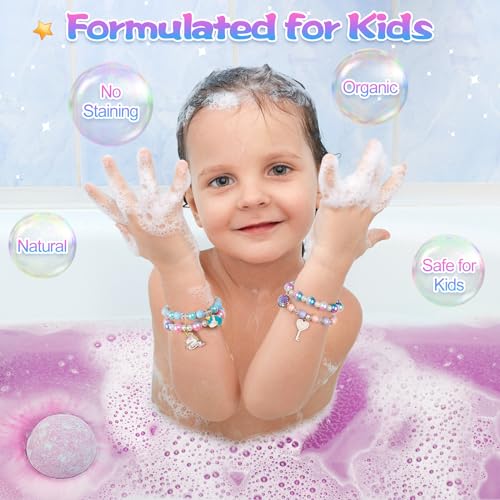 8 Pack Bubble Bath Bombs for Kids with Unicorn & Mermaid Girl Toys, Kids Bath Bombs with Surprise Inside, Easter Basket Stuffers for Toddler Girls, Ideal Christmas Birthday Easter Gifts for Kids