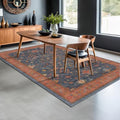 6' x 9' Navy Blue & Terracotta Dining Room Rug - Washable Boho Tribal Area Rug
