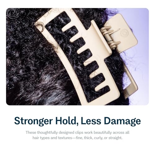 Gimme Beauty XL Rectangle Double Teeth Claw Clip - Extra-Large Accessory for Strong Hold - Perfect for Long, Thick, Curly Hair - Non-Slip Clip for Everyday Wear - Tan