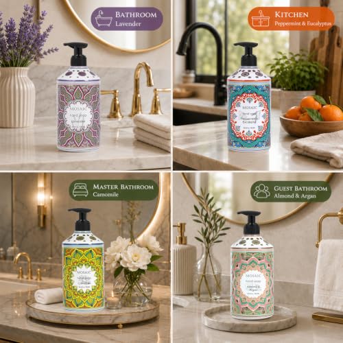 Liquid Hand Soap Gift Set with Lavender, Almond & Argan, Peppermint & Eucalyptus, Camomile - 4 x 24.6 fl oz