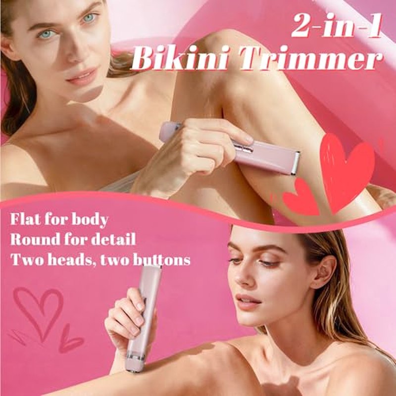 2-in-1 Bikini Trimmer for Women ? Dual-Head Electric Razor, IPX7 Waterproof Wet & Dry, Pubic Hair Trimmer & Body Shaver, LED Battery Bars, USB-C Rechargeable ? X6 Satin Rose Gold