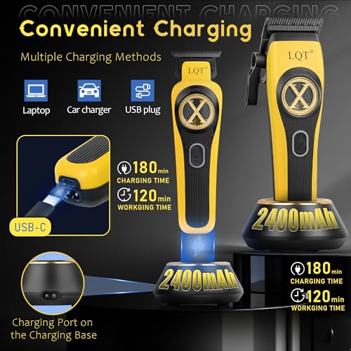 Yellow Cordless Hair Clippers Kit for Men with Precision Blades & Accessories