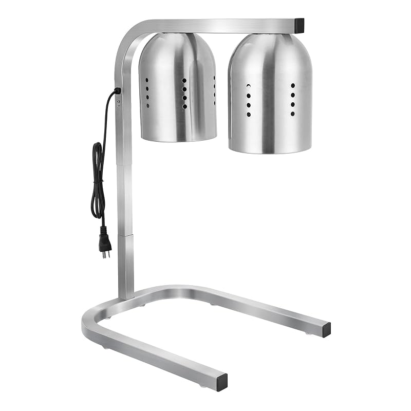 VEVOR Food Heat Lamp – 500W, 2x250W Infrared Bulbs, Free-Standing Stainless Steel Warmer