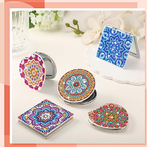 Round Mandala Diamond Painting Compact Mirror Set - Portable Folding Makeup & Magnification