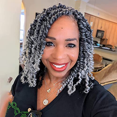 ToyoTress Tiana Passion Twist Hair - 14 Inch 8 Pack Ombre Gray Pre-Looped Crochet Braid