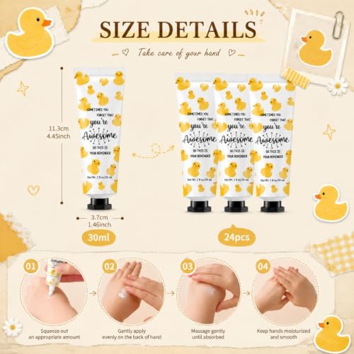 Dimsile 24 Pack Mini Duck Hand Cream Gifts - Moisturizing Skin Care & Motivational Quotes