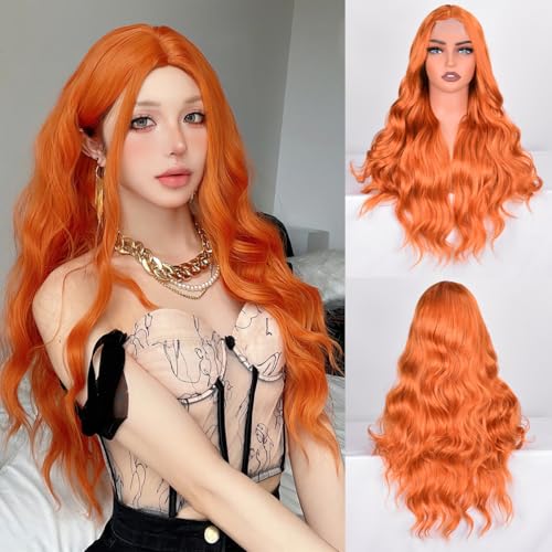 Vitorish 28 Inch Ginger Orange Wavy Lace Front Synthetic Wig for Women - Model 18C#
