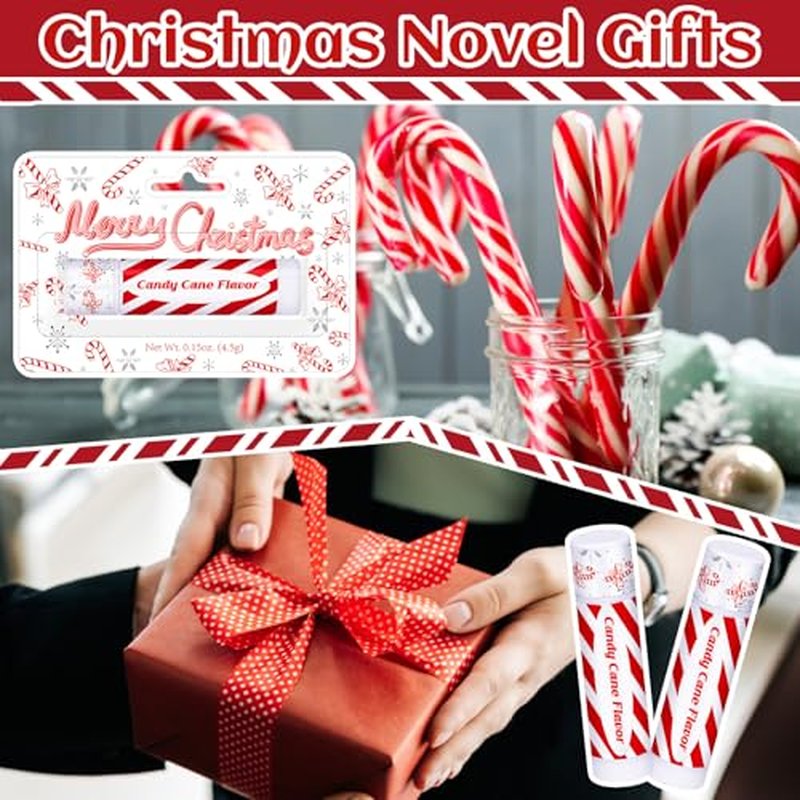 50 Pack Christmas Lip Balms Bulk Peppermint Candy Flavor Lip Balm Winter Holiday Flavor Christmas Party Gifts Stocking Stuffers Bulk for Women Employee Staff Coworkers