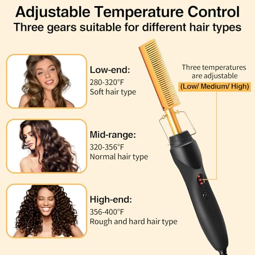 Hot Comb Hair Straightening Brush with Adjustable Temperature - 21Pcs Wig & Black Hair Styling Set