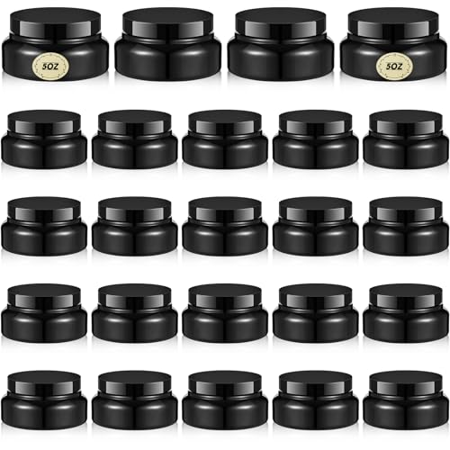 Plastic Cosmetic Jars with Lids and Labels, 8 oz, Black - Pack of 24